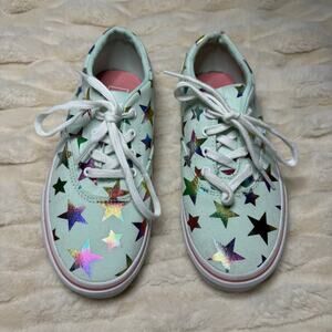 Vans Girls Foil Green Stars Lace Up Sneakers Size 2.0